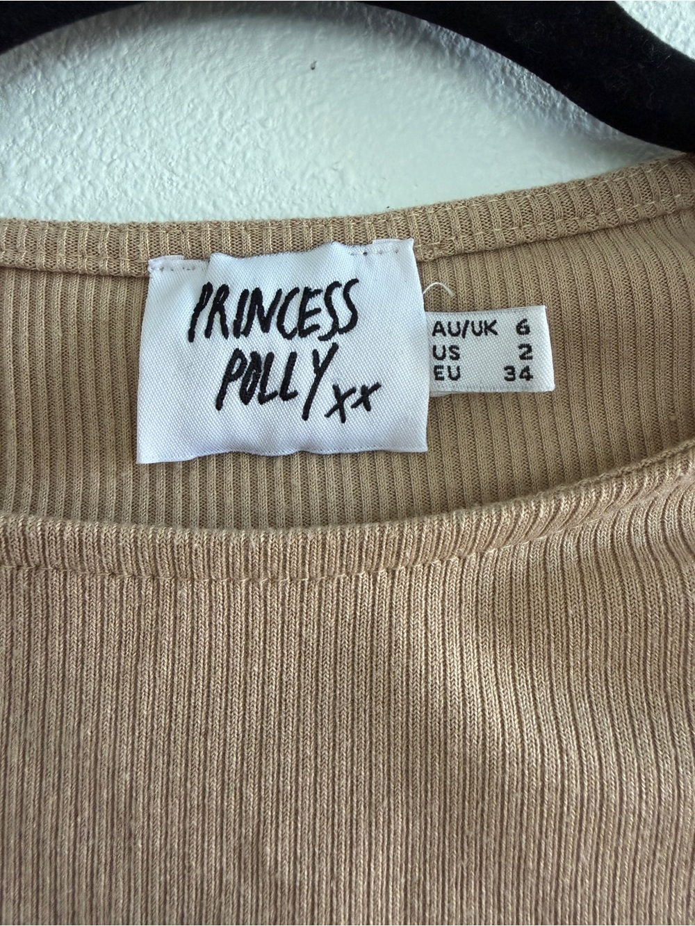 Princess Polly Ribbed Tan Crop Tee - Picture 2 of 2